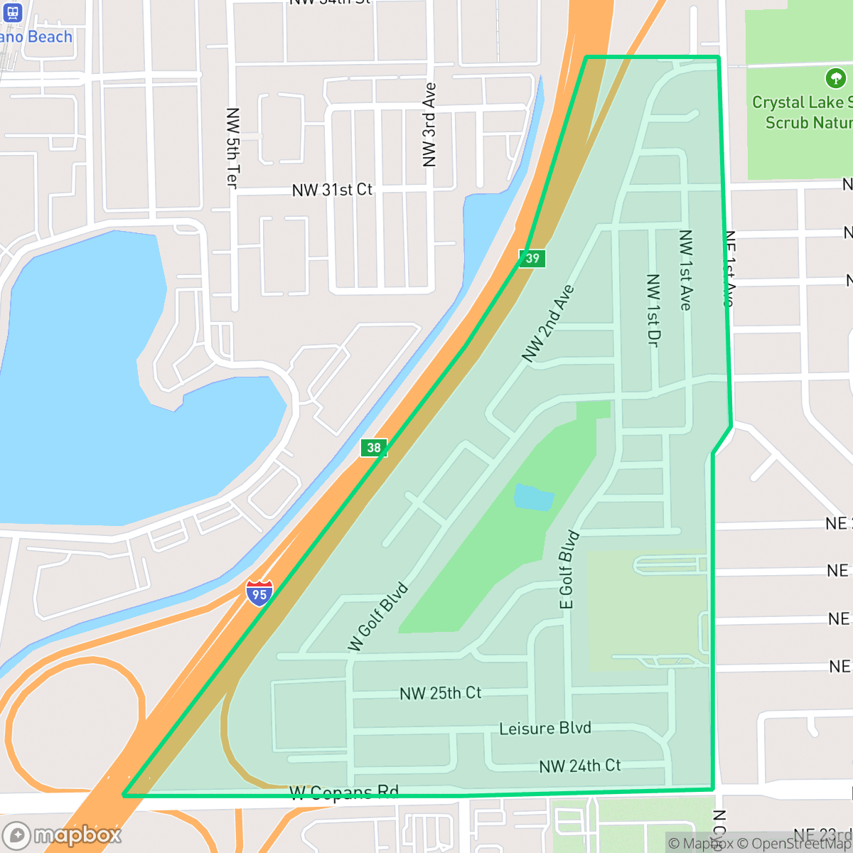 Map showing the location of Leisureville, Pompano Beach, FL
