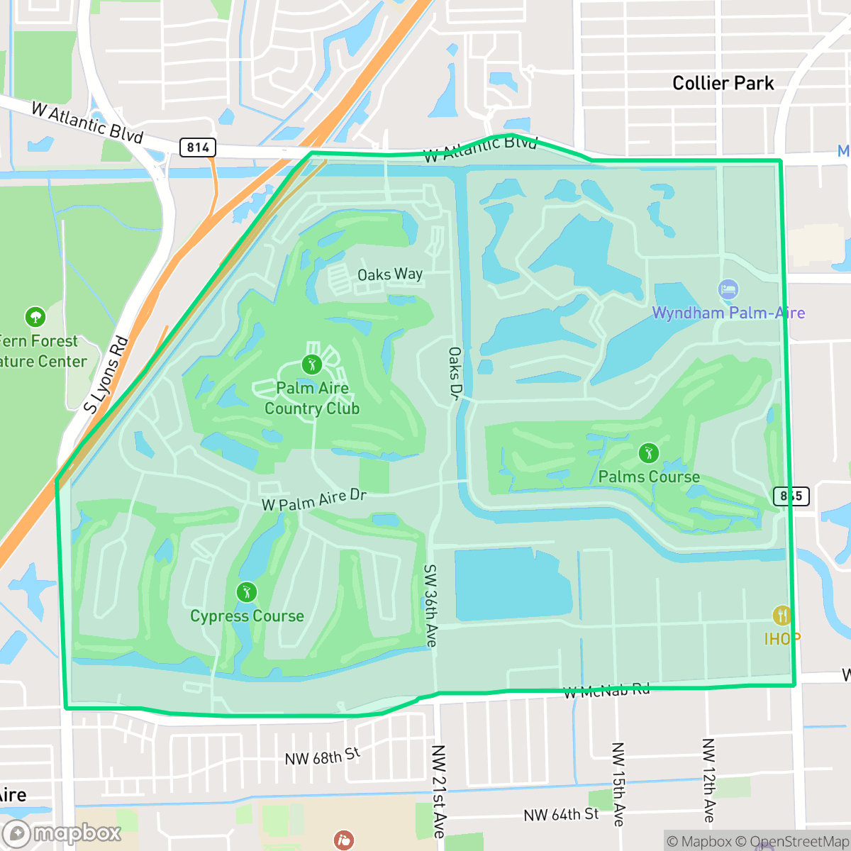 Map showing the location of Palm Aire, Pompano Beach, FL