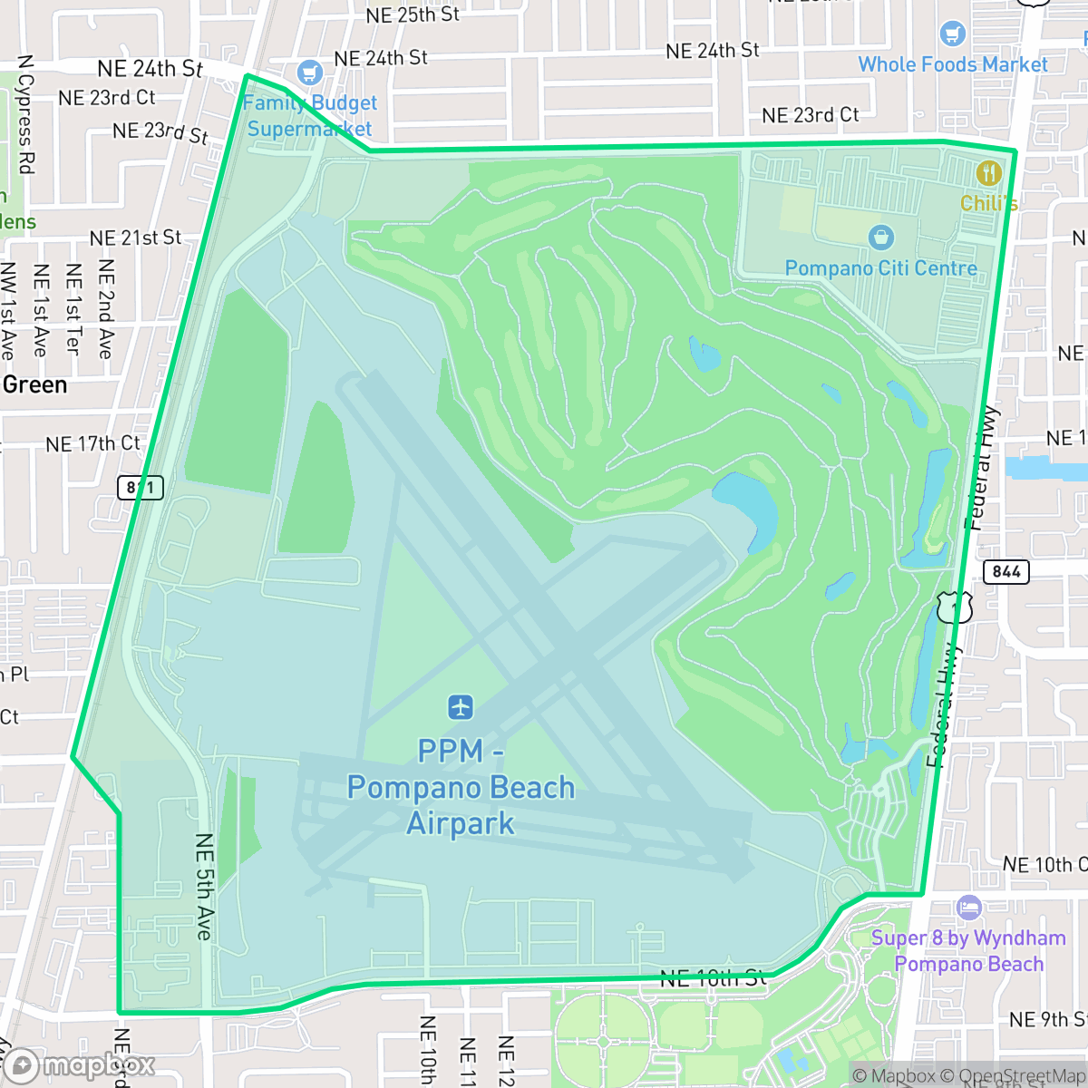 Map showing the location of Pompano Airpark, Pompano Beach, FL