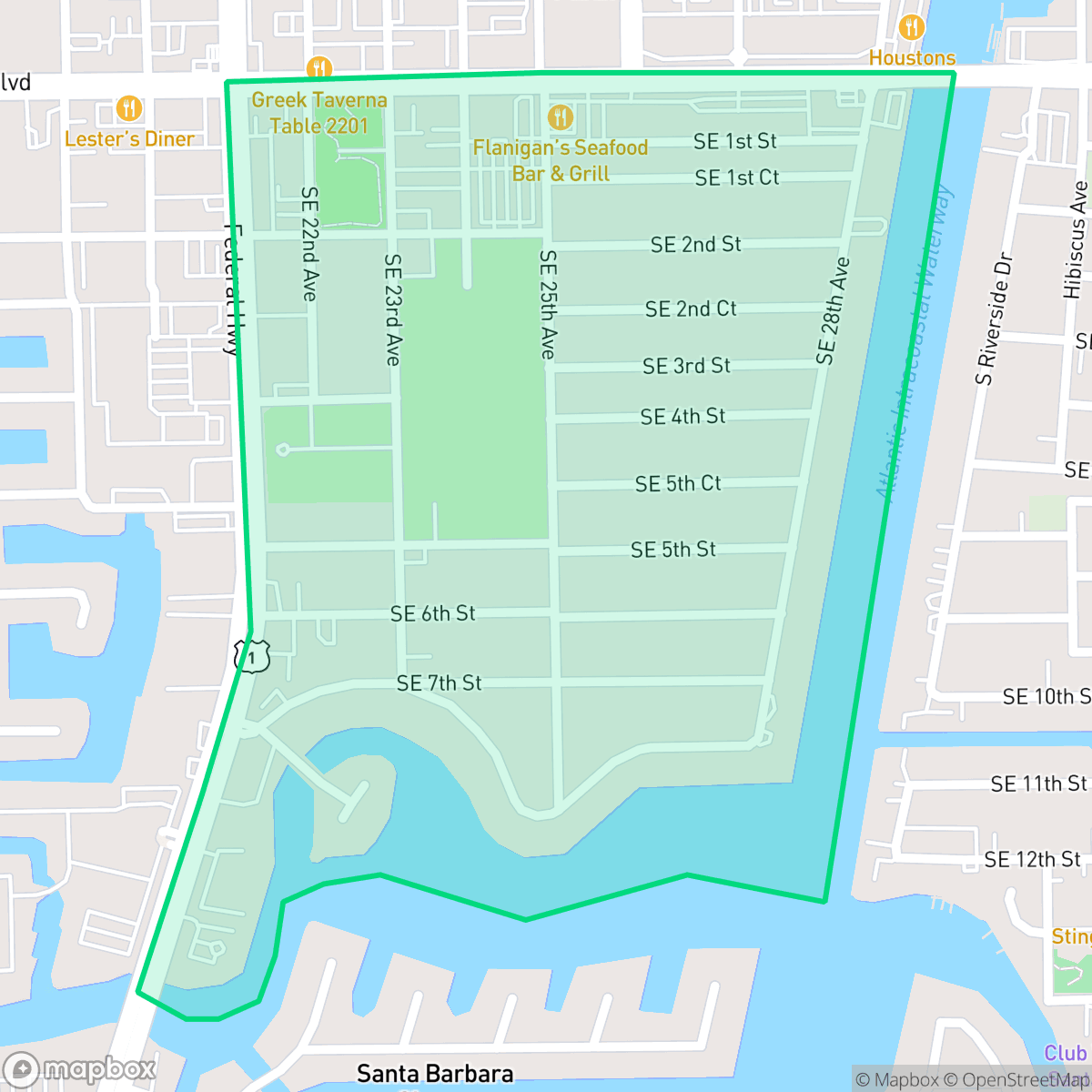 Map showing the location of Santa Barbara Estates, Pompano Beach, FL