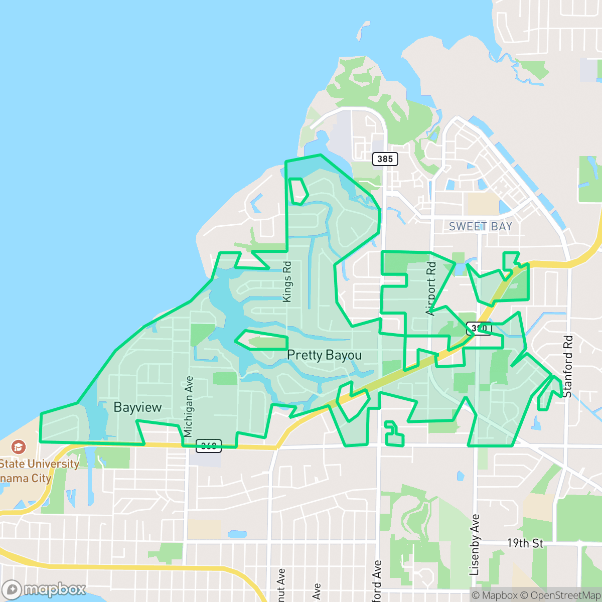 Map showing the location of Pretty Bayou, FL — coverage area