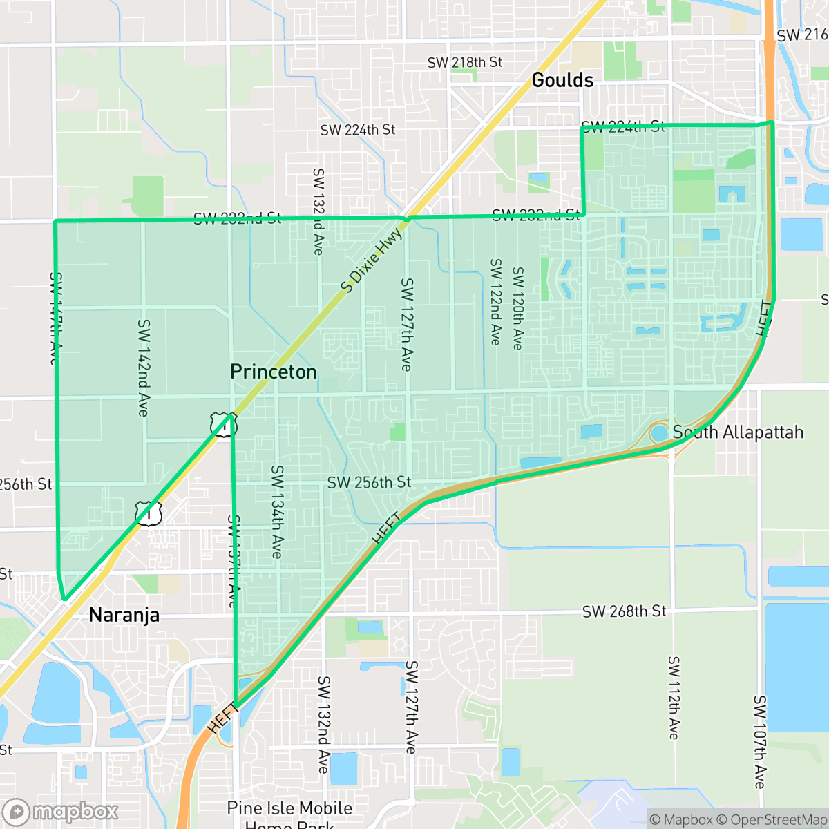 Map showing the location of Princeton, FL — coverage area