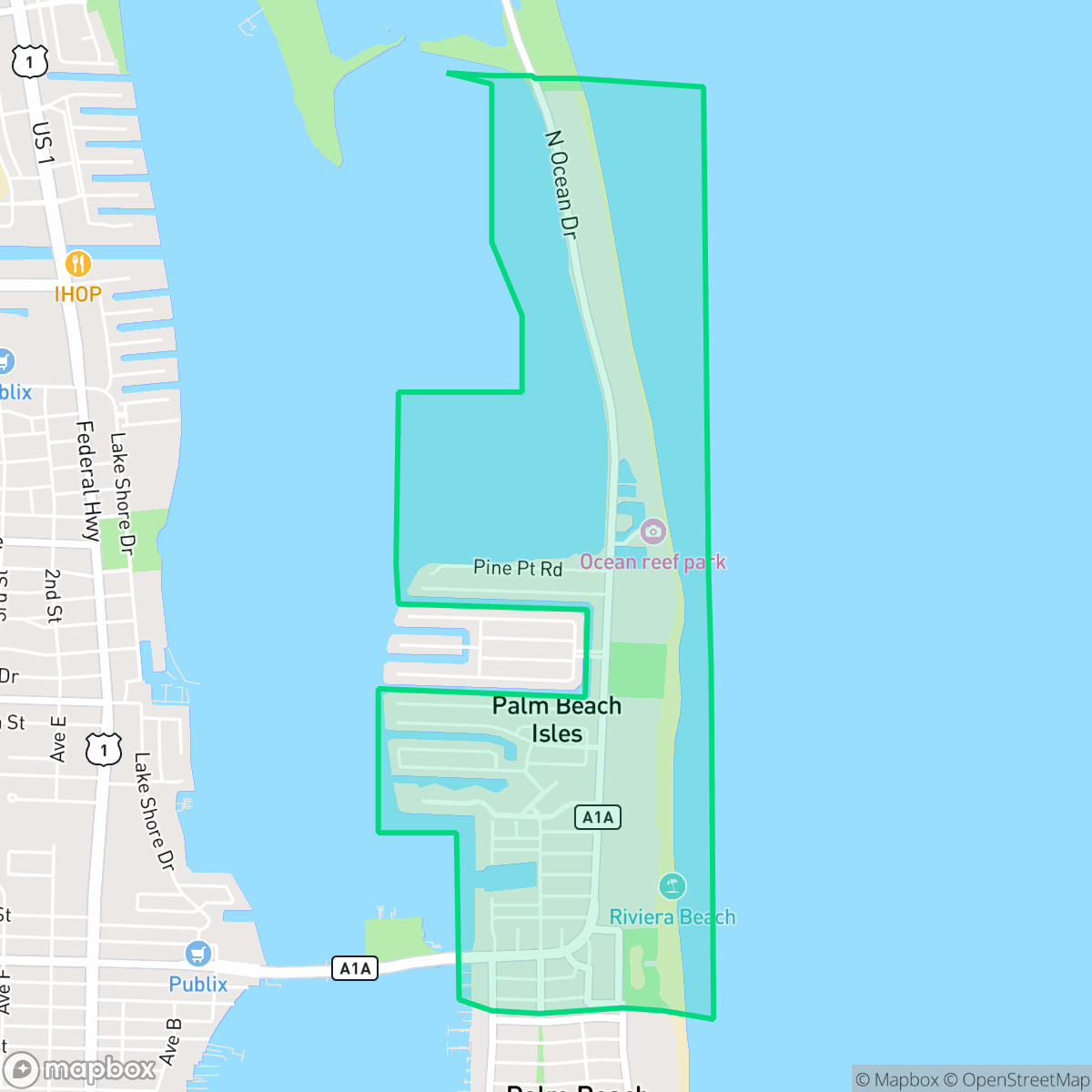 Map showing the location of Singer Island, Riviera Beach, FL