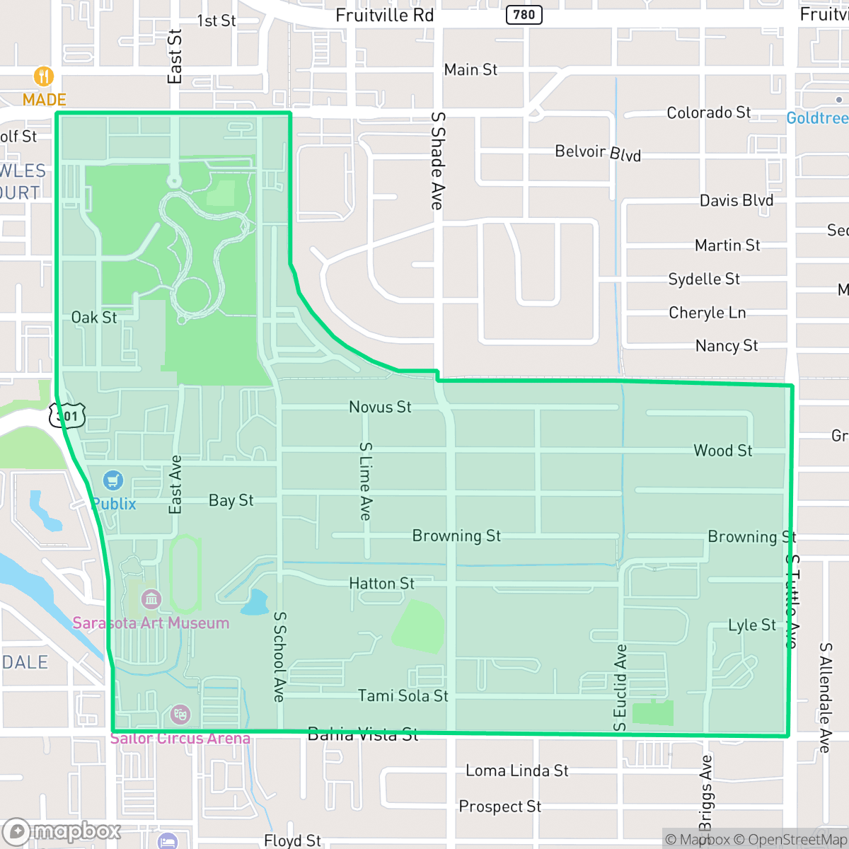 Map showing the location of Alta Vista, Sarasota, FL
