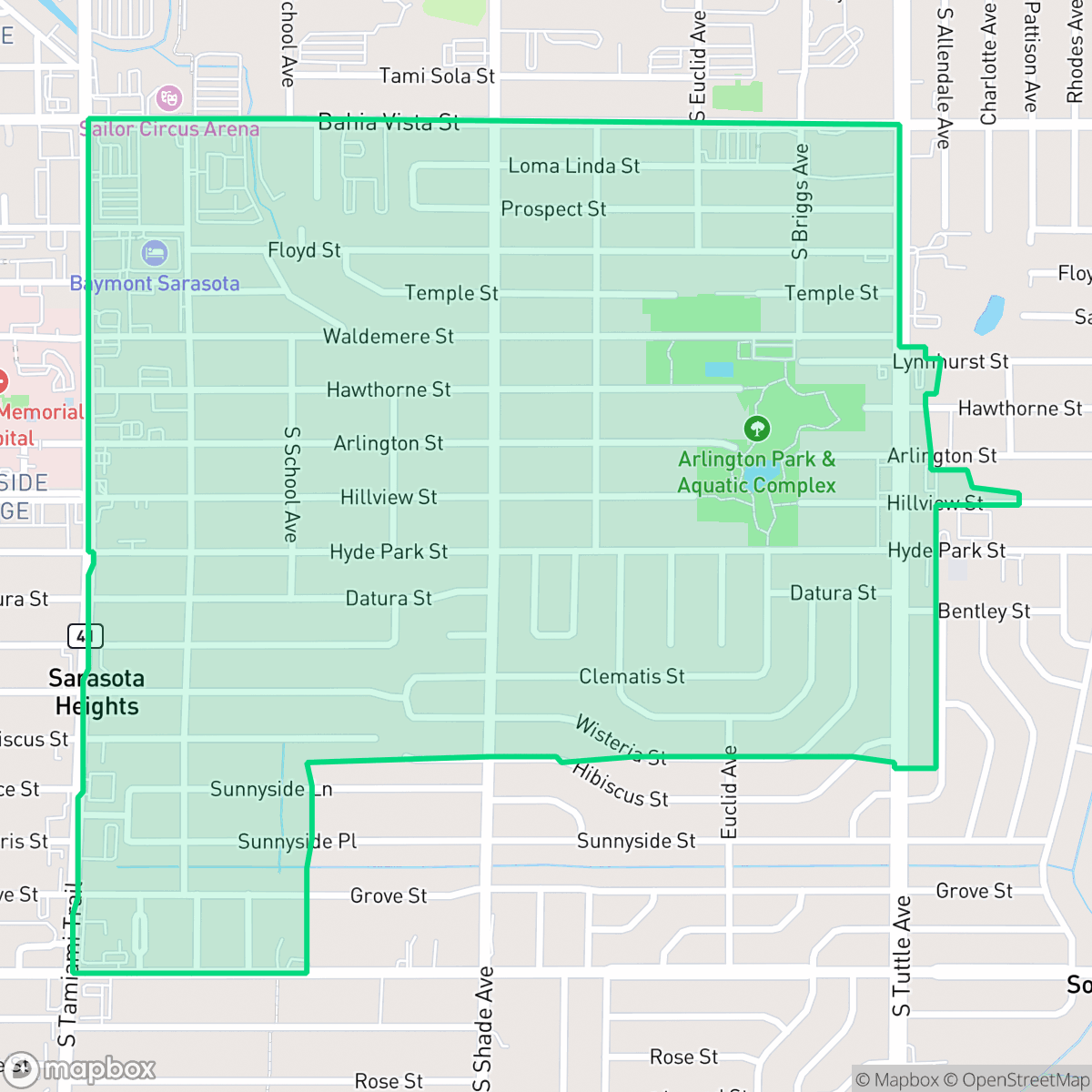 Map showing the location of Arlington Park, Sarasota, FL