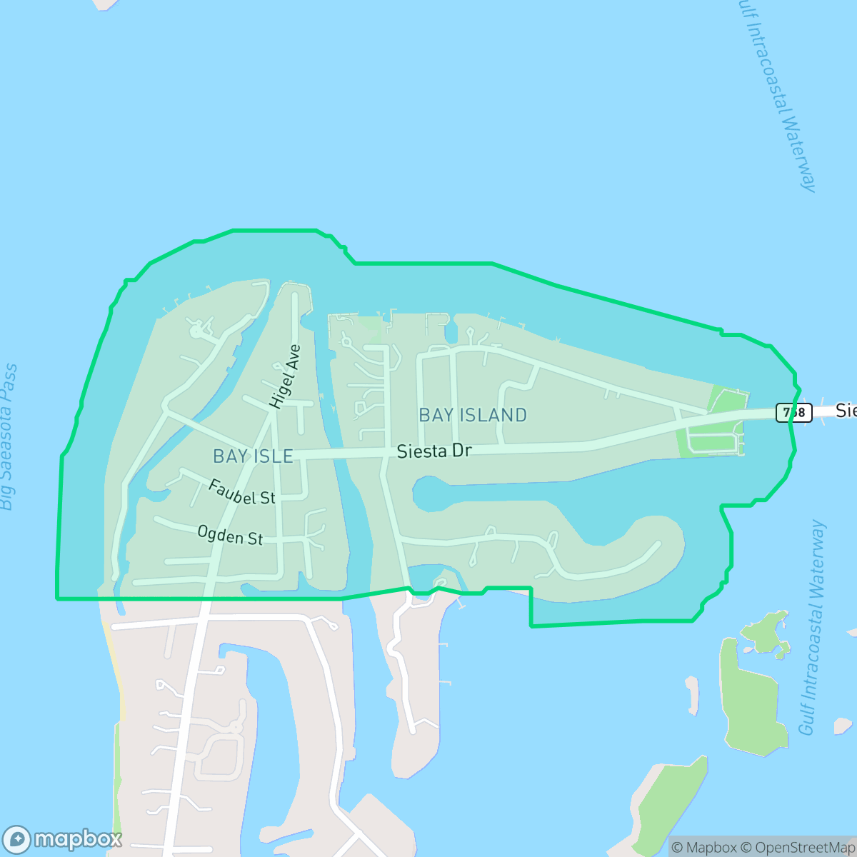 Map showing the location of Bay Isle-Siesta, Sarasota, FL