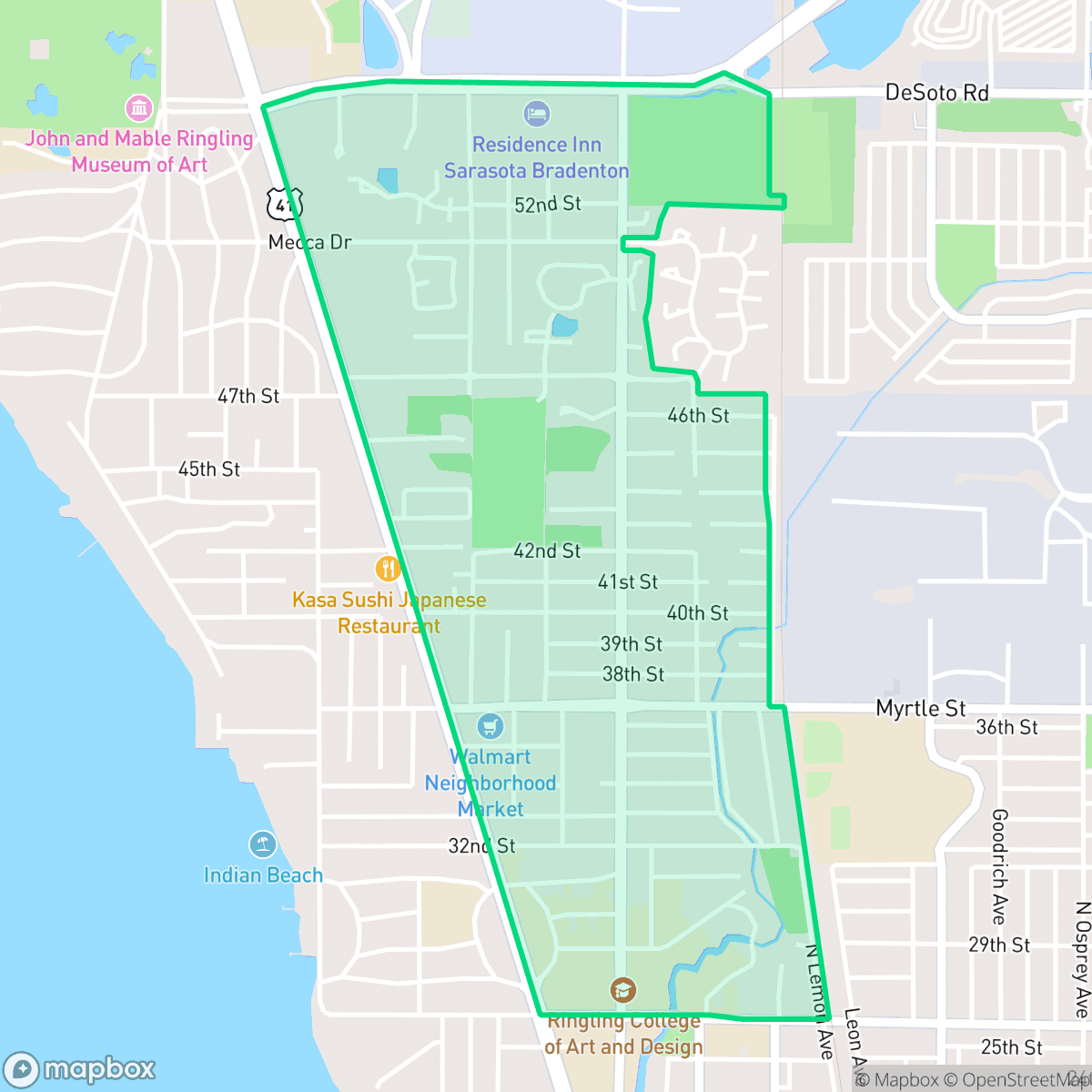 Map showing the location of Bayou Oaks, Sarasota, FL