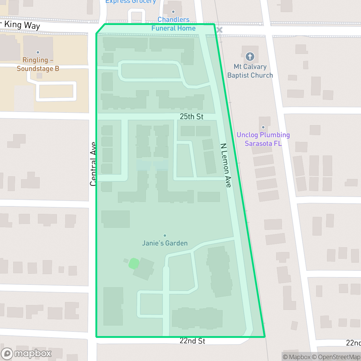 Map showing the location of Janie Poe, Sarasota, FL