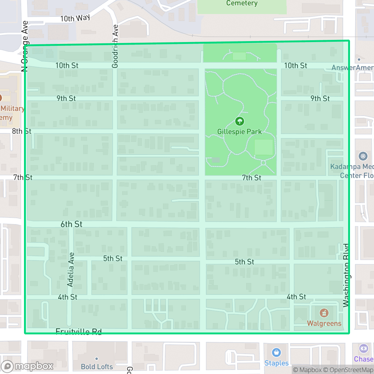 Map showing the location of Original Gillespie Park, Sarasota, FL