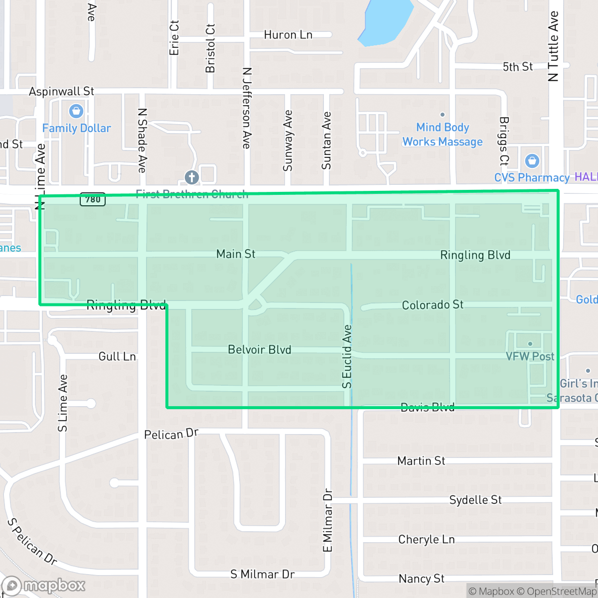 Map showing the location of Ringling Park, Sarasota, FL