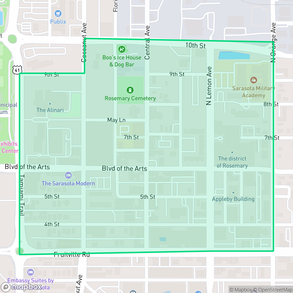 Map showing the location of Rosemary District, Sarasota, FL