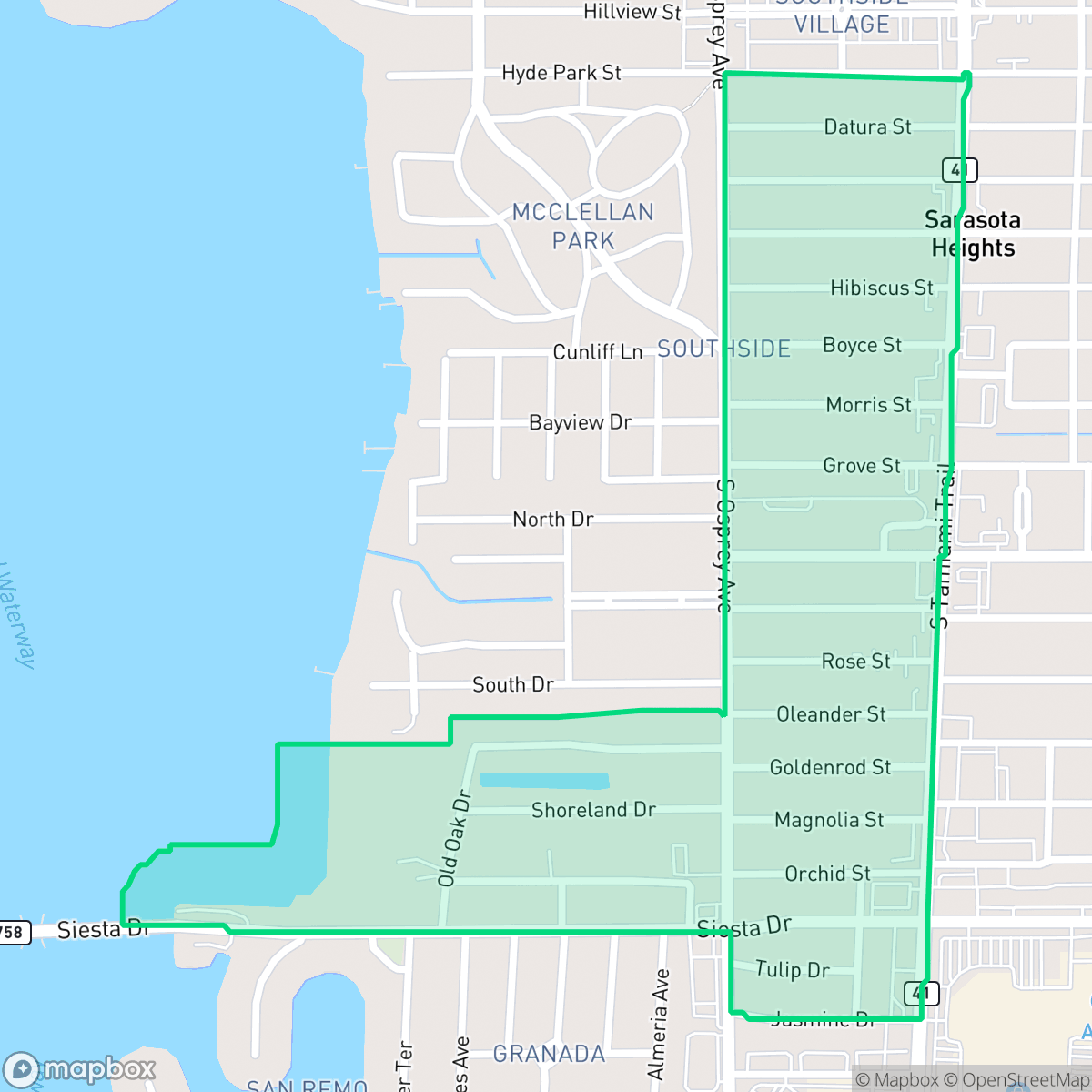 Map showing the location of South Poinsettia, Sarasota, FL