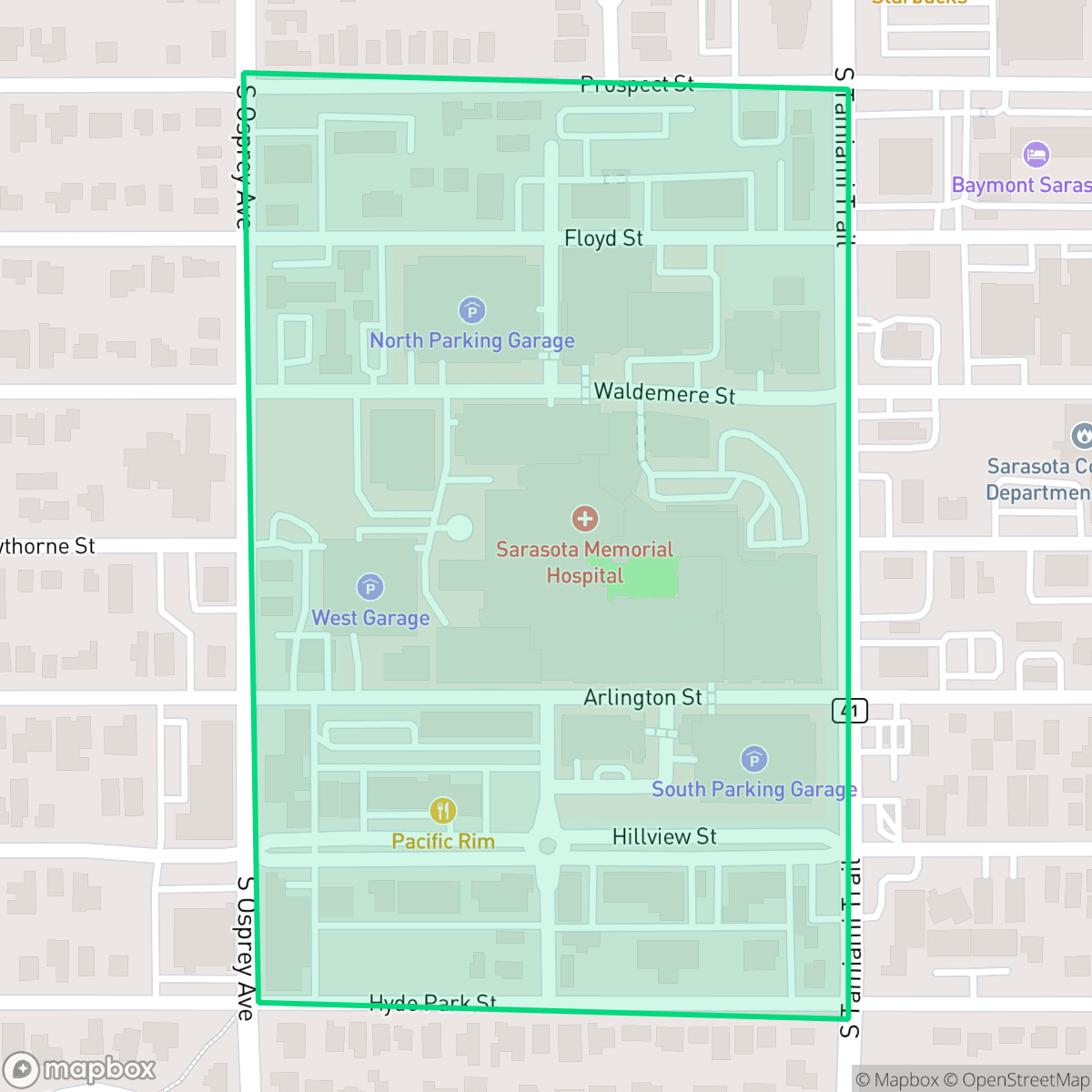 Map showing the location of Southside Village, Sarasota, FL
