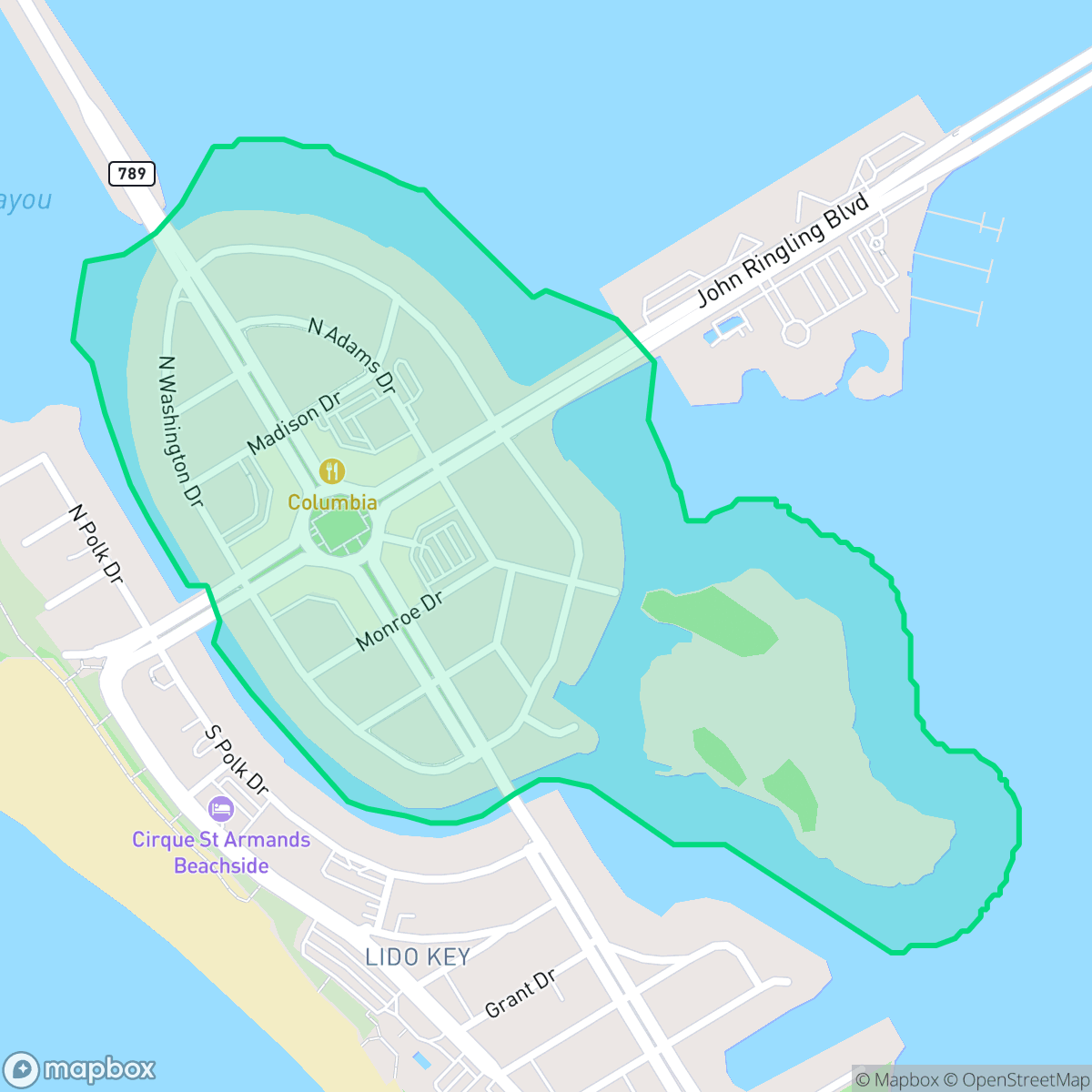 Map showing the location of St. Armands, Sarasota, FL