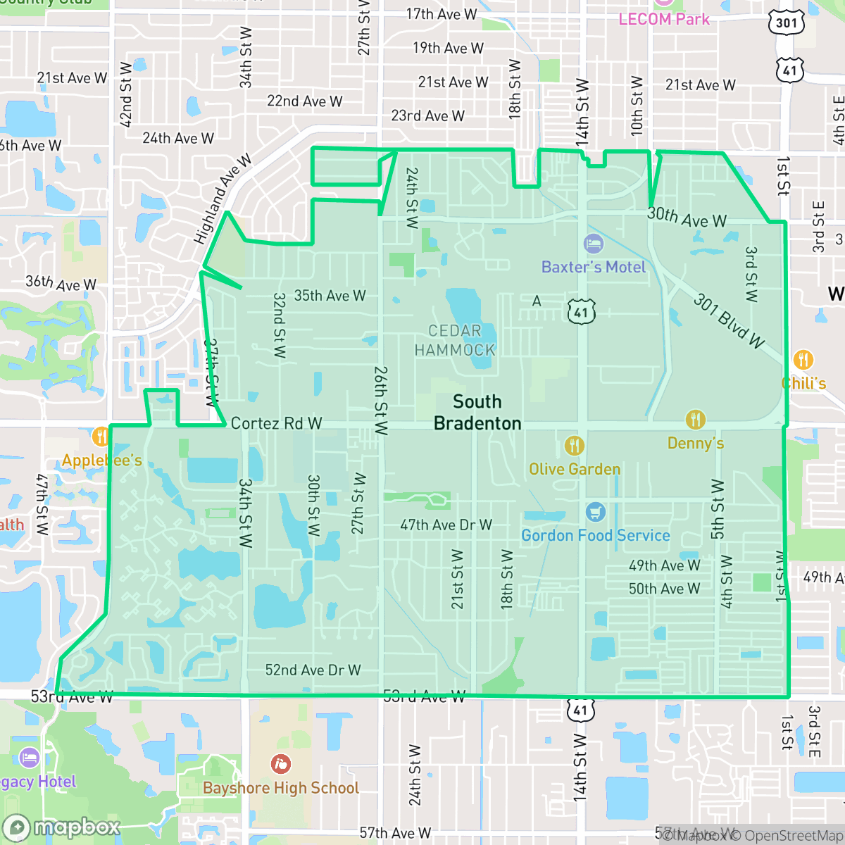 Map showing the location of South Bradenton, FL — coverage area