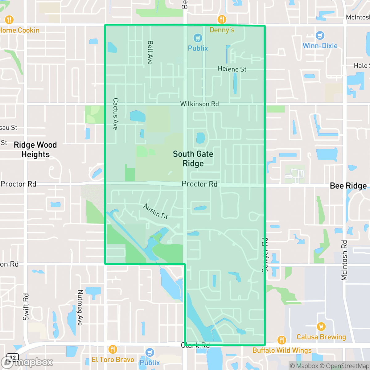Map showing the location of South Gate Ridge, FL — coverage area