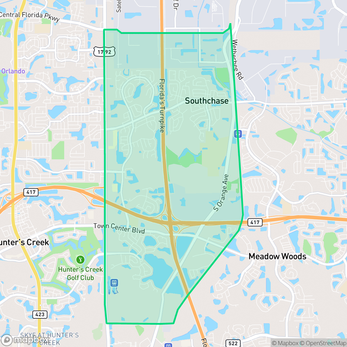 Map showing the location of Southchase, FL — coverage area