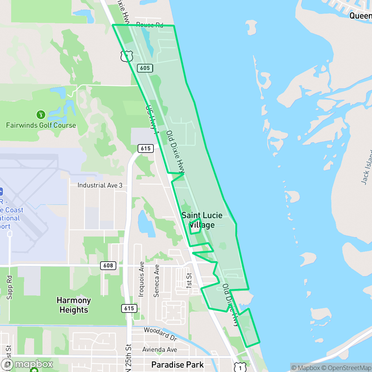 Map showing the location of St. Lucie Village, FL — coverage area
