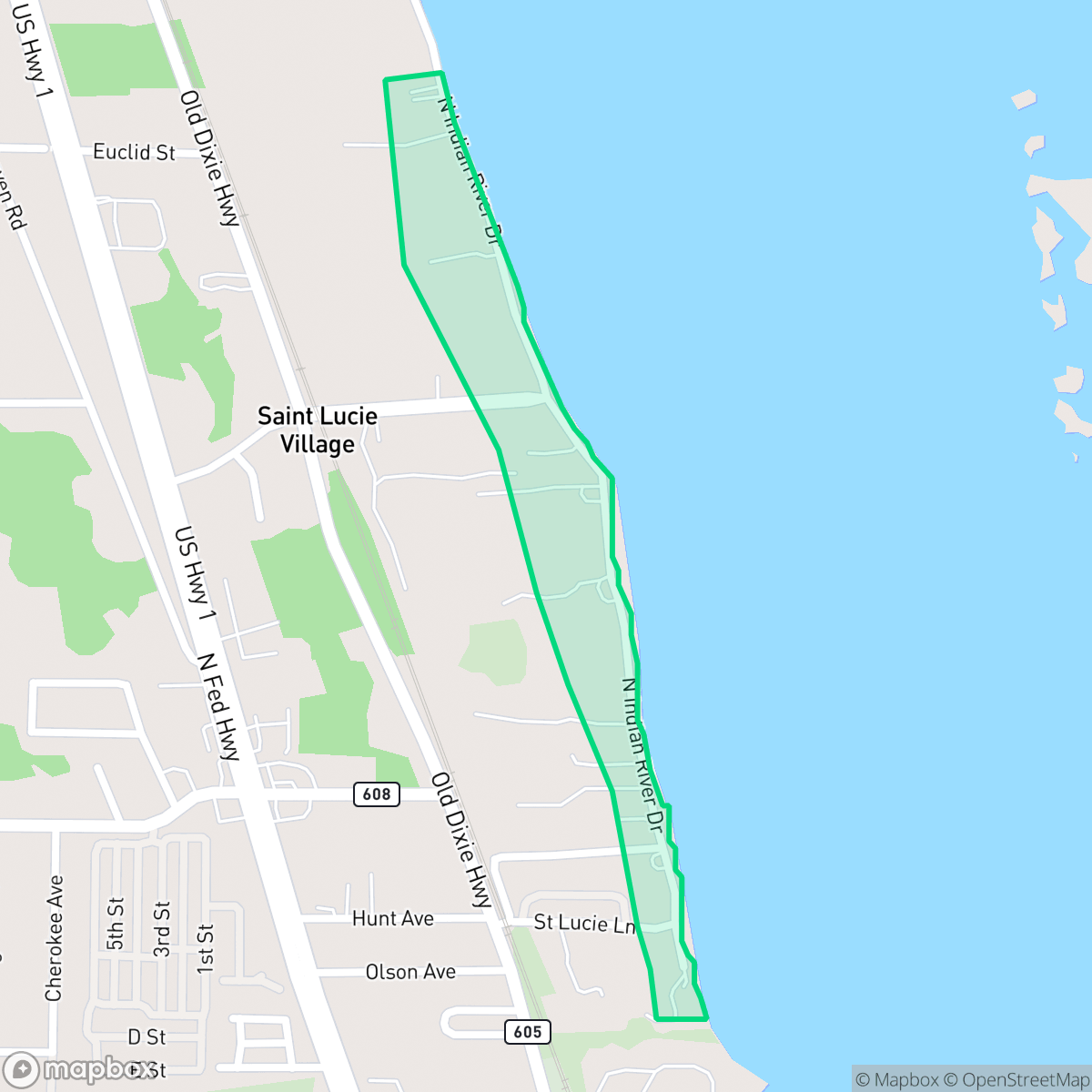 Map showing the location of St. Lucie Village Historic District, St. Lucie Village, FL