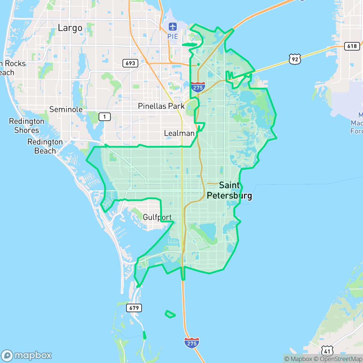 Map showing the location of St. Petersburg, FL — coverage area