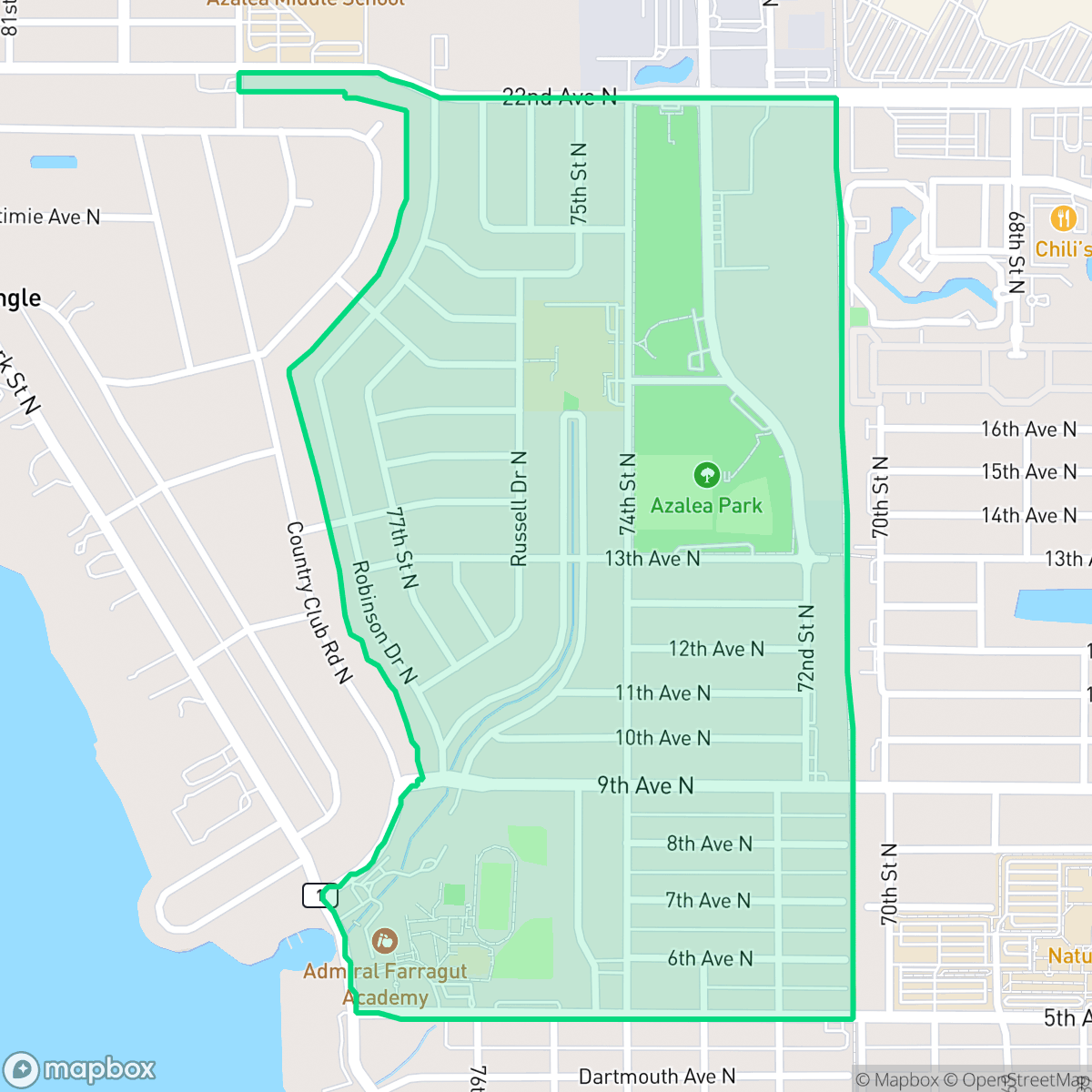 Map showing the location of Azalea Homes, St. Petersburg, FL