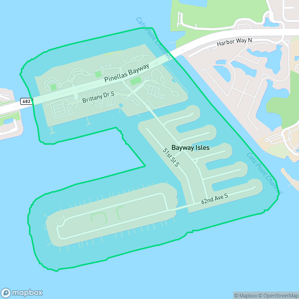 Map showing the location of Bayway Isles, St. Petersburg, FL