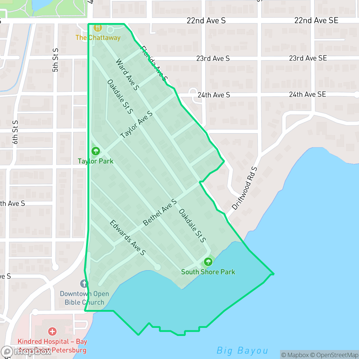 Map showing the location of Big Bayou, St. Petersburg, FL