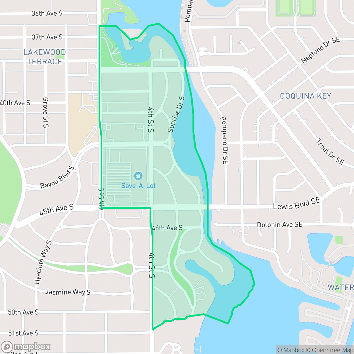 Map showing the location of Bonita Bayou, St. Petersburg, FL