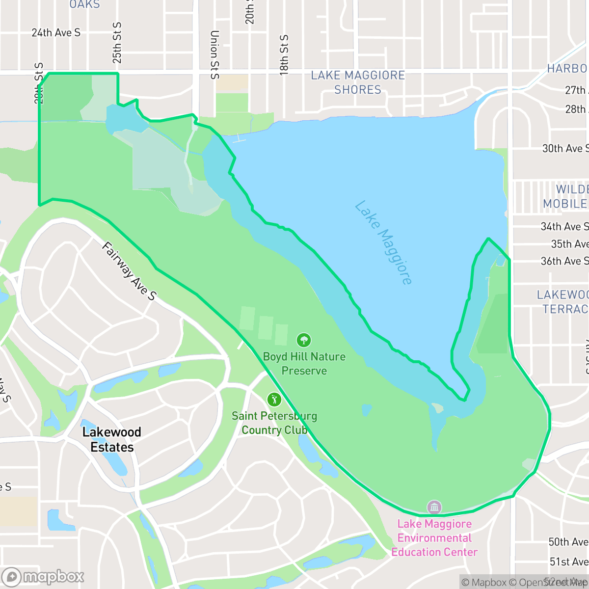 Map showing the location of Boyd Hill Nature Preserve, St. Petersburg, FL