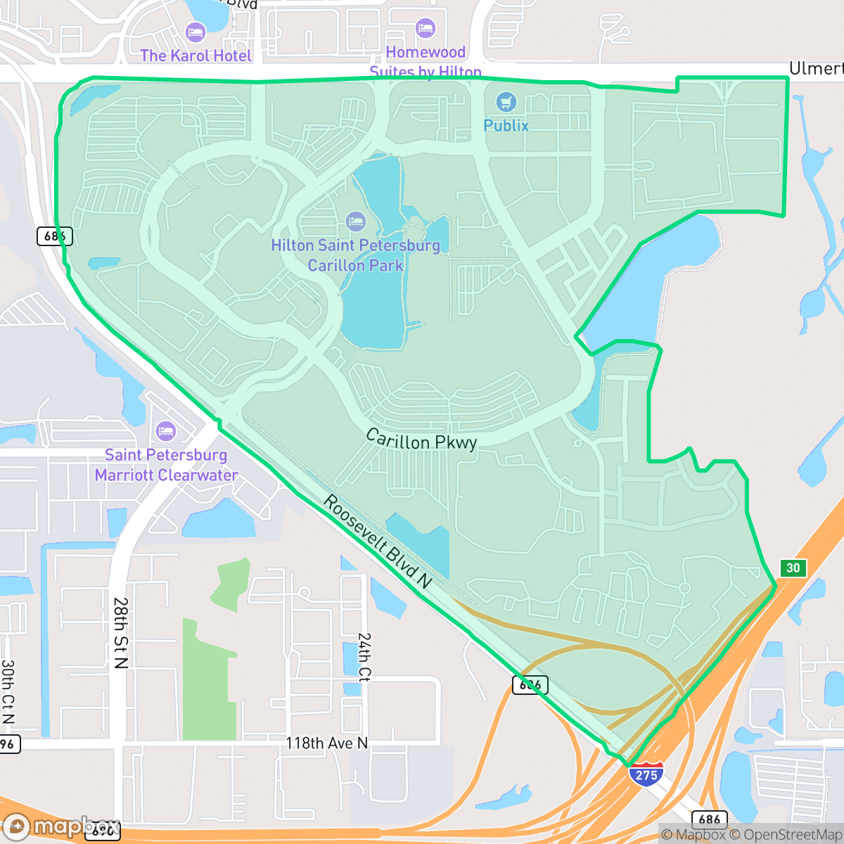 Map showing the location of Carillon, St. Petersburg, FL