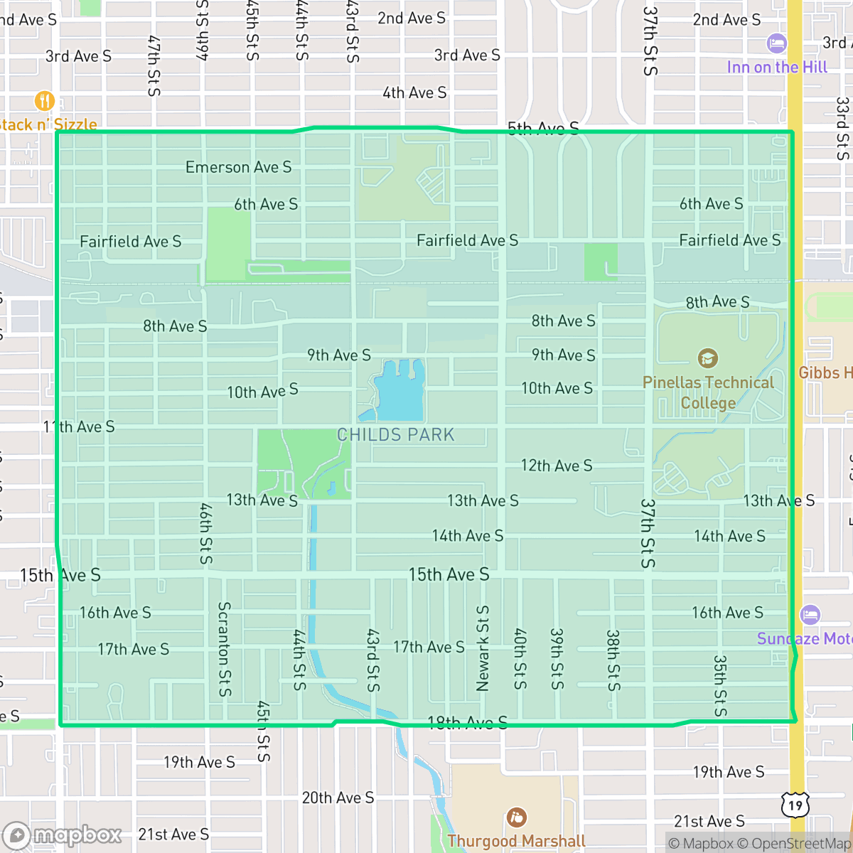 Map showing the location of Childs Park, St. Petersburg, FL