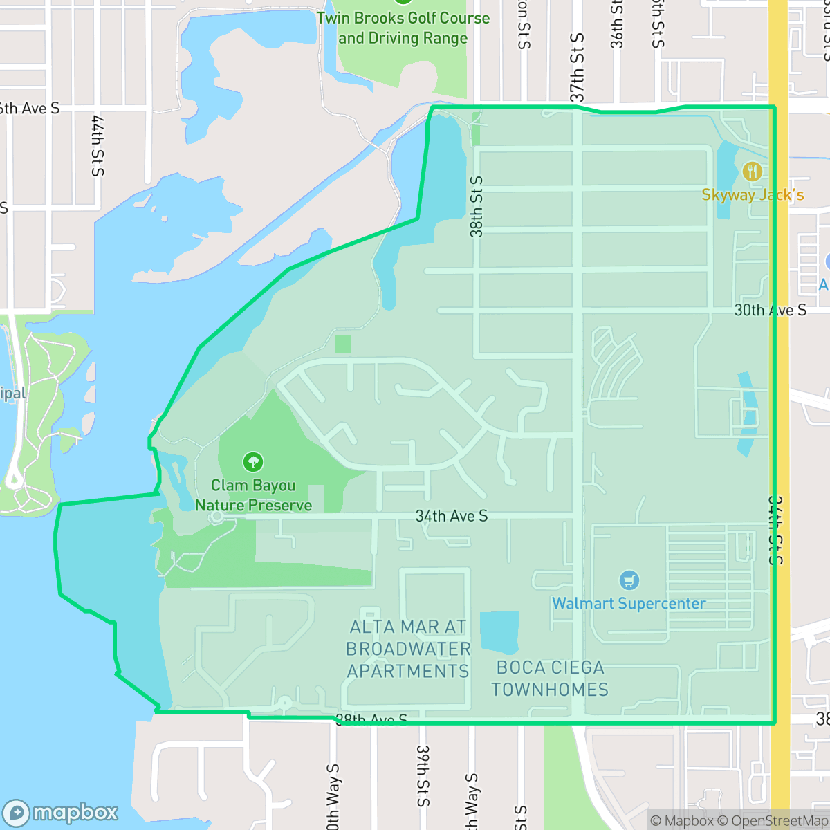 Map showing the location of Clam Bayou, St. Petersburg, FL