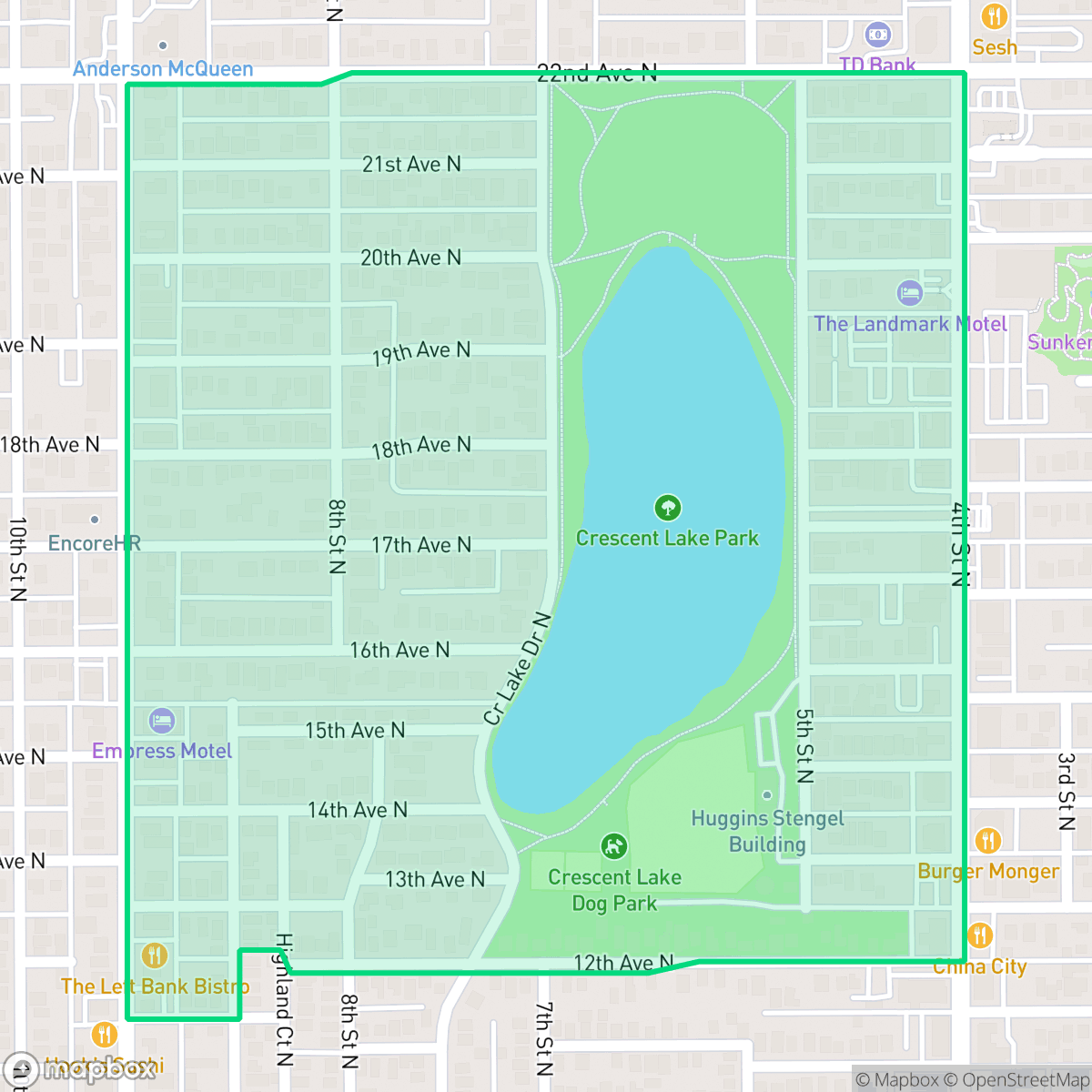 Map showing the location of Crescent Lake, St. Petersburg, FL