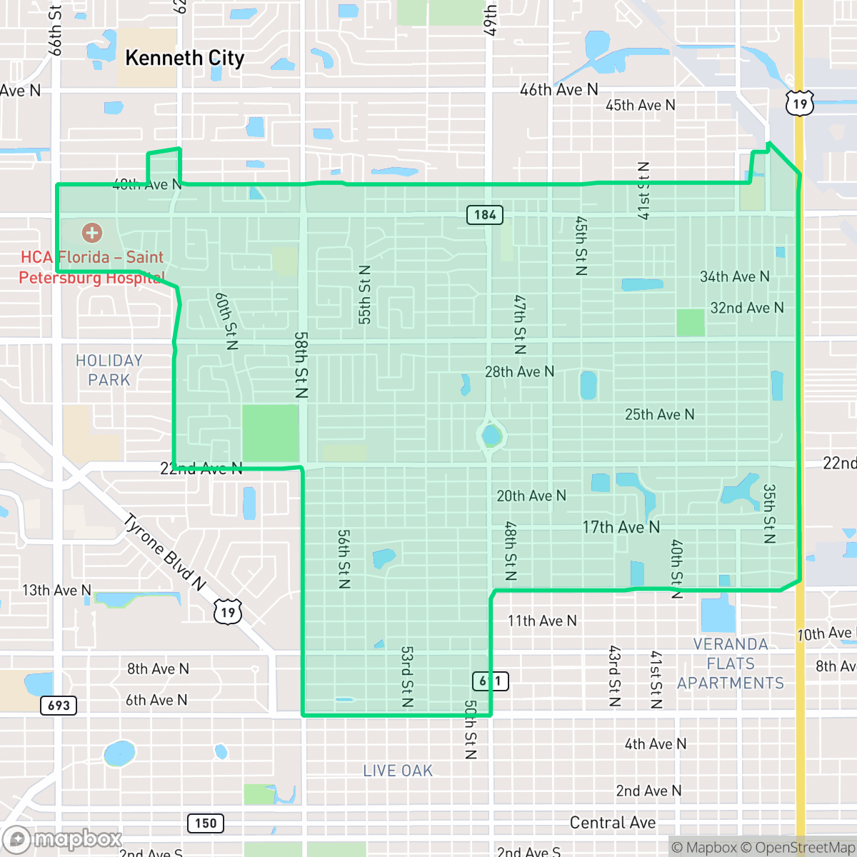 Map showing the location of Disston Heights, St. Petersburg, FL