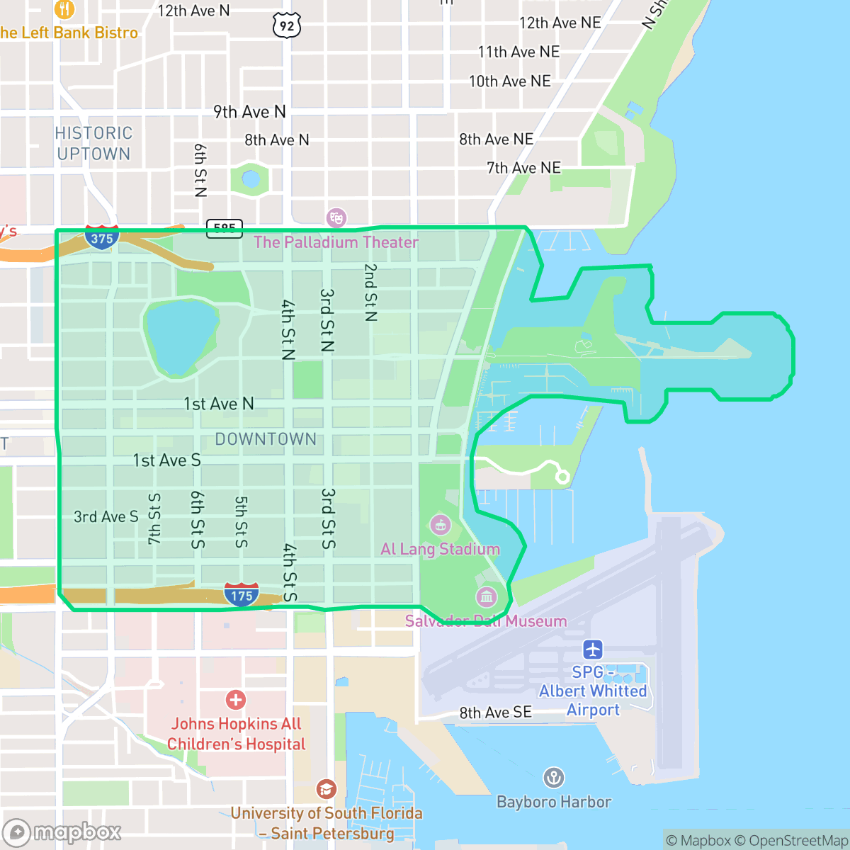 Map showing the location of Downtown, St. Petersburg, FL