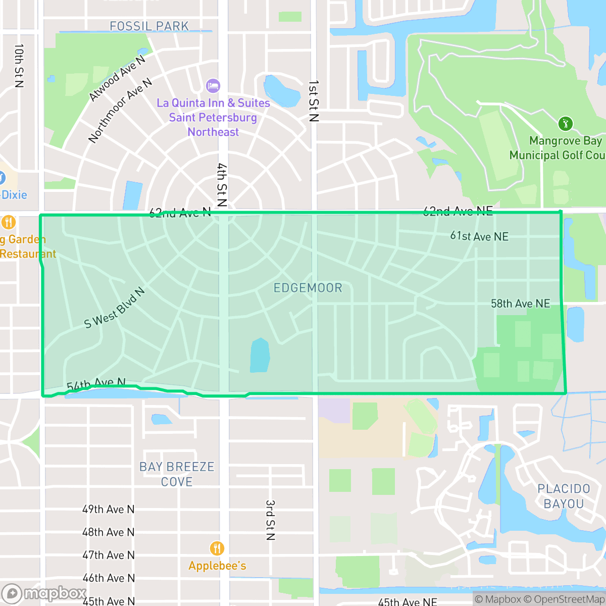 Map showing the location of Edgemoor, St. Petersburg, FL