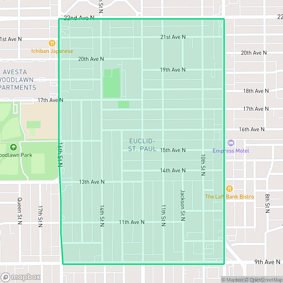 Map showing the location of Euclid-St Pauls, St. Petersburg, FL