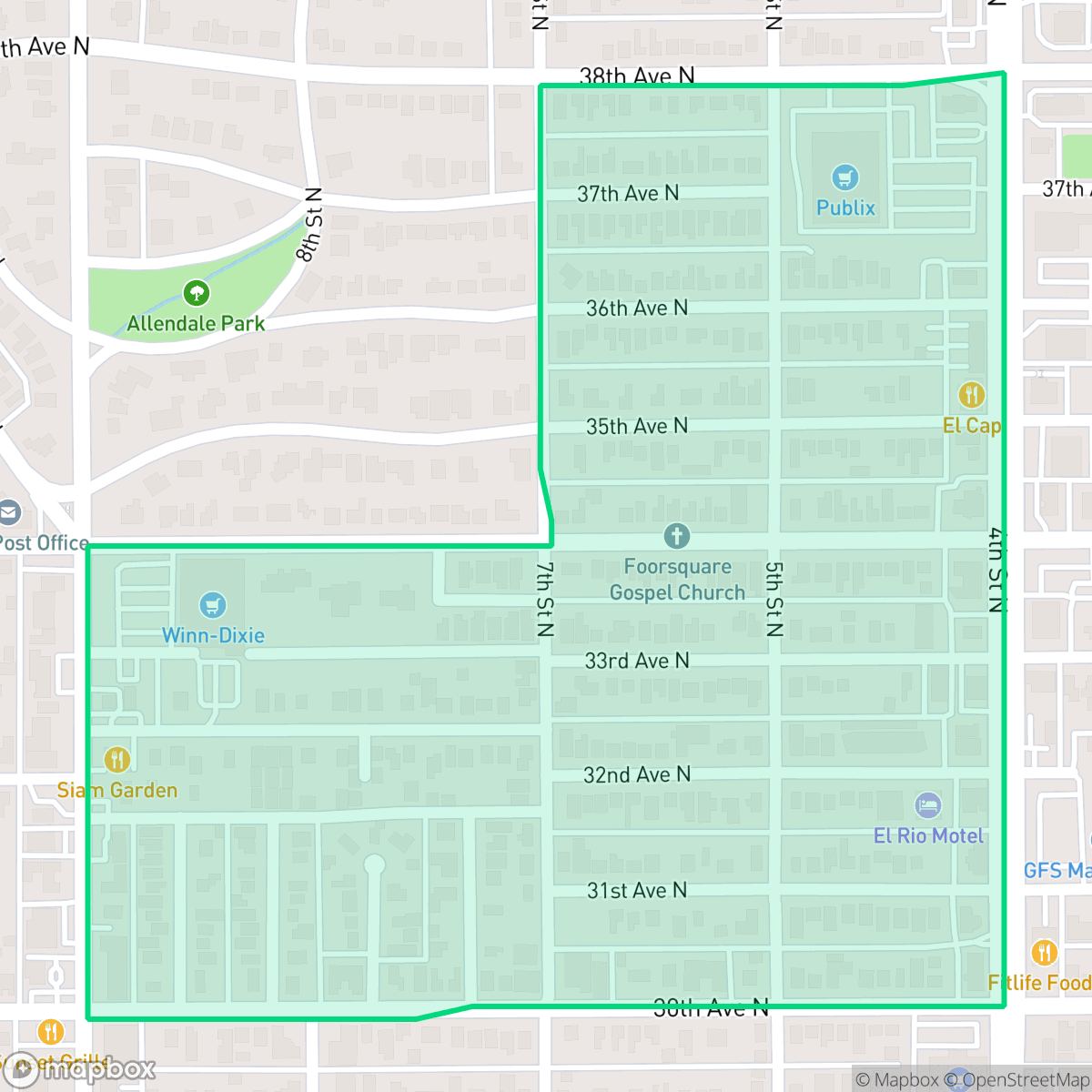 Map showing the location of Five Points, St. Petersburg, FL
