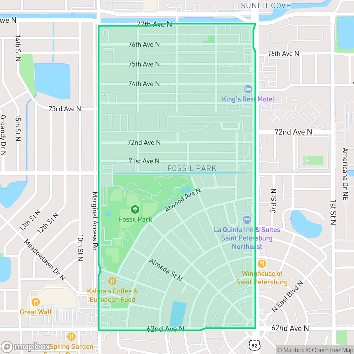 Map showing the location of Fossil Park, St. Petersburg, FL