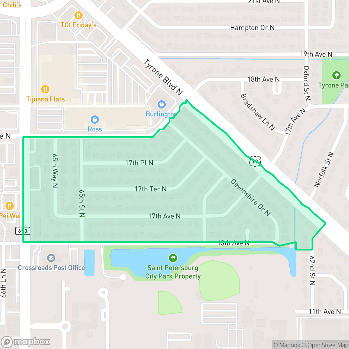 Map showing the location of Garden Manor, St. Petersburg, FL