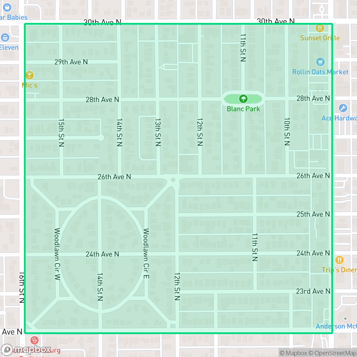 Map showing the location of Greater Woodlawn, St. Petersburg, FL