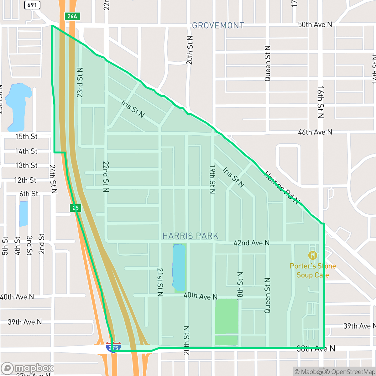 Map showing the location of Harris Park, St. Petersburg, FL