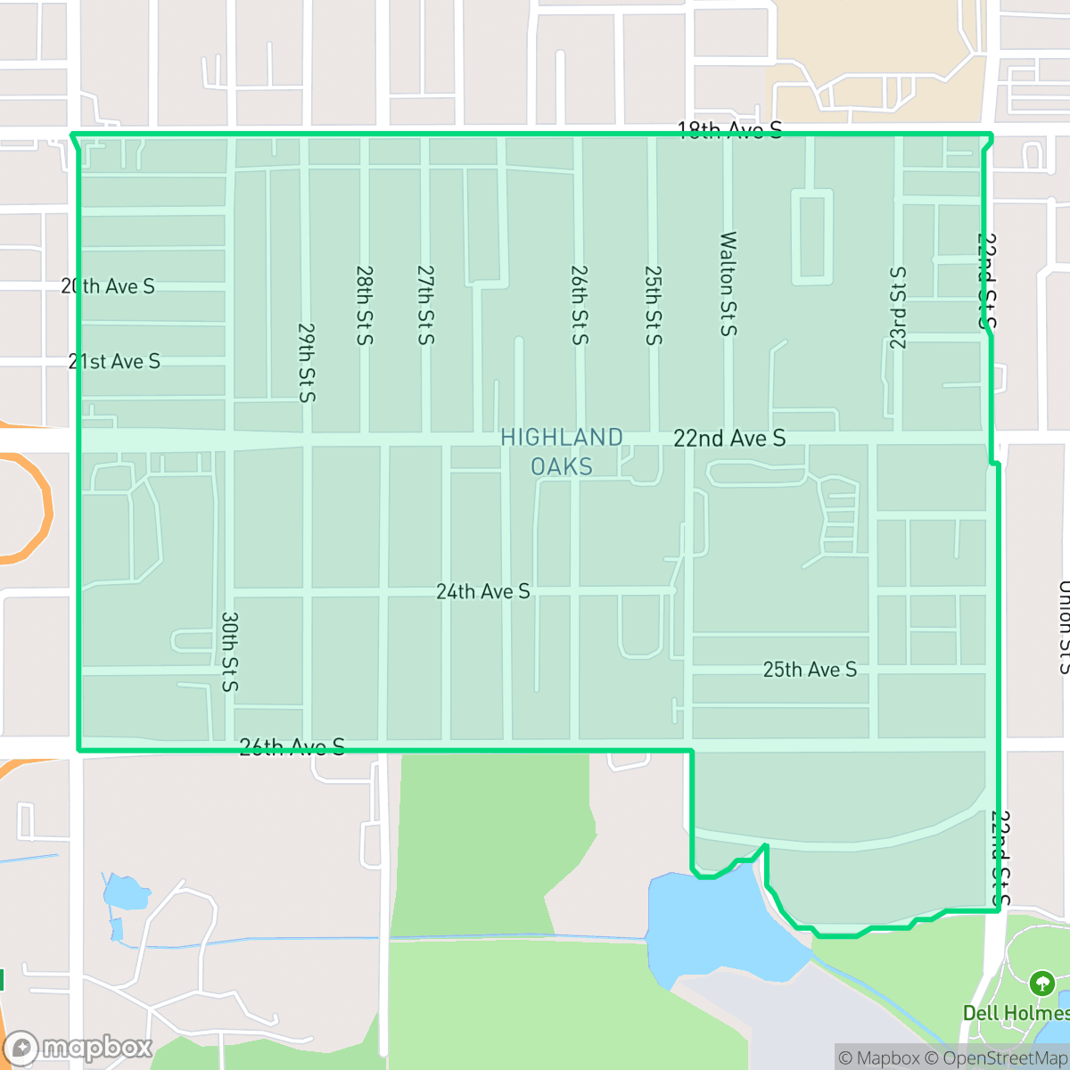 Map showing the location of Highland Oaks, St. Petersburg, FL