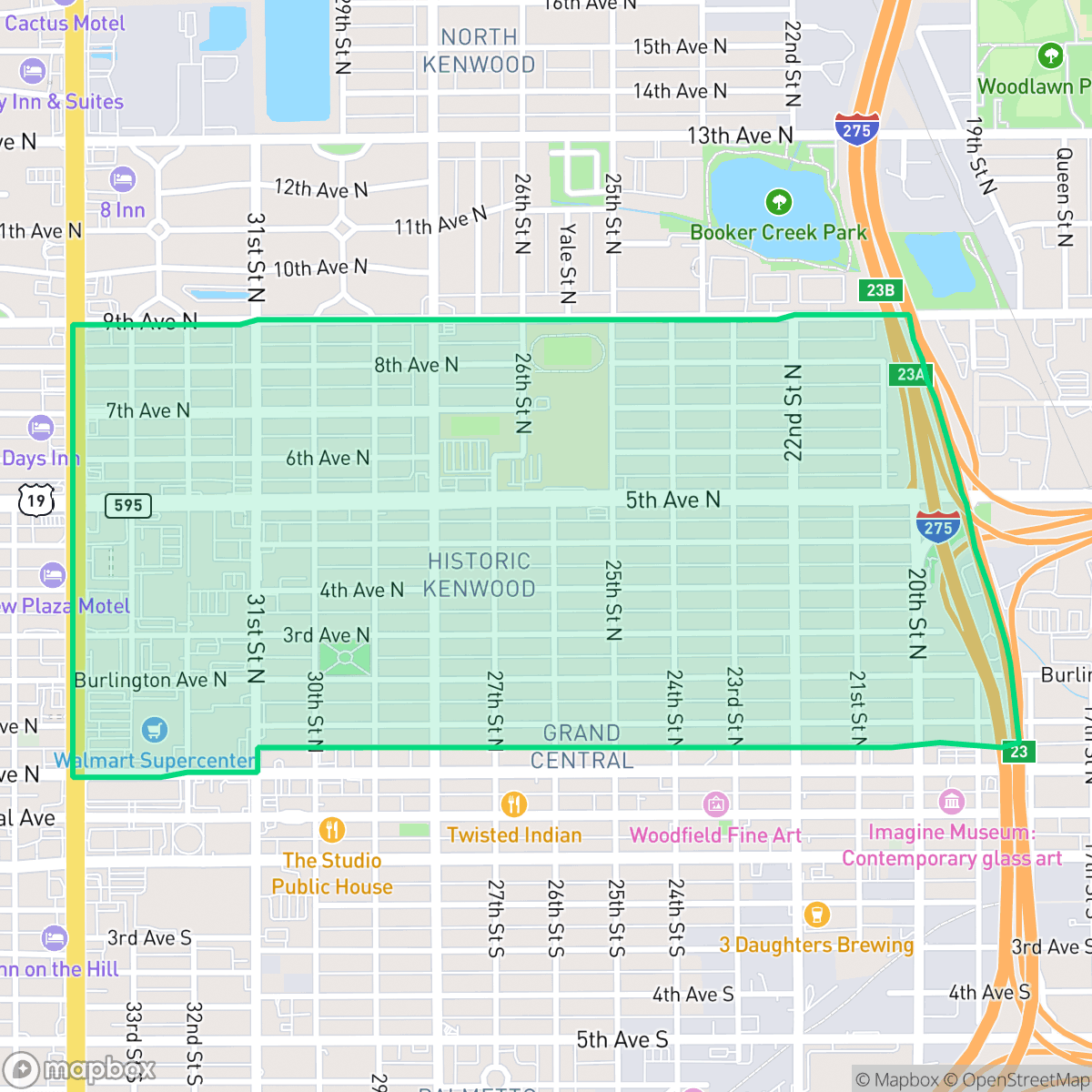 Map showing the location of Historic Kenwood, St. Petersburg, FL