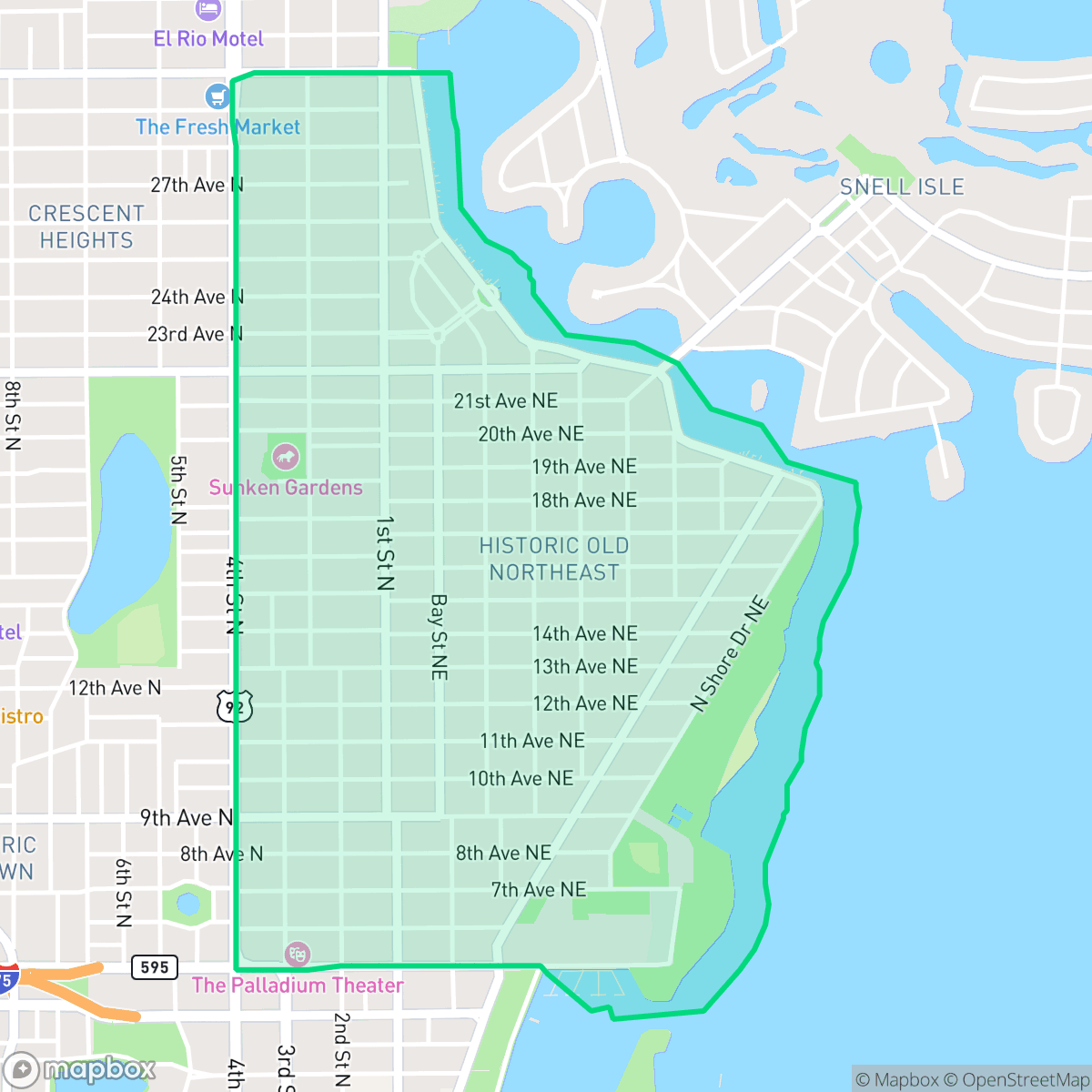 Map showing the location of Historic Old Northeast, St. Petersburg, FL