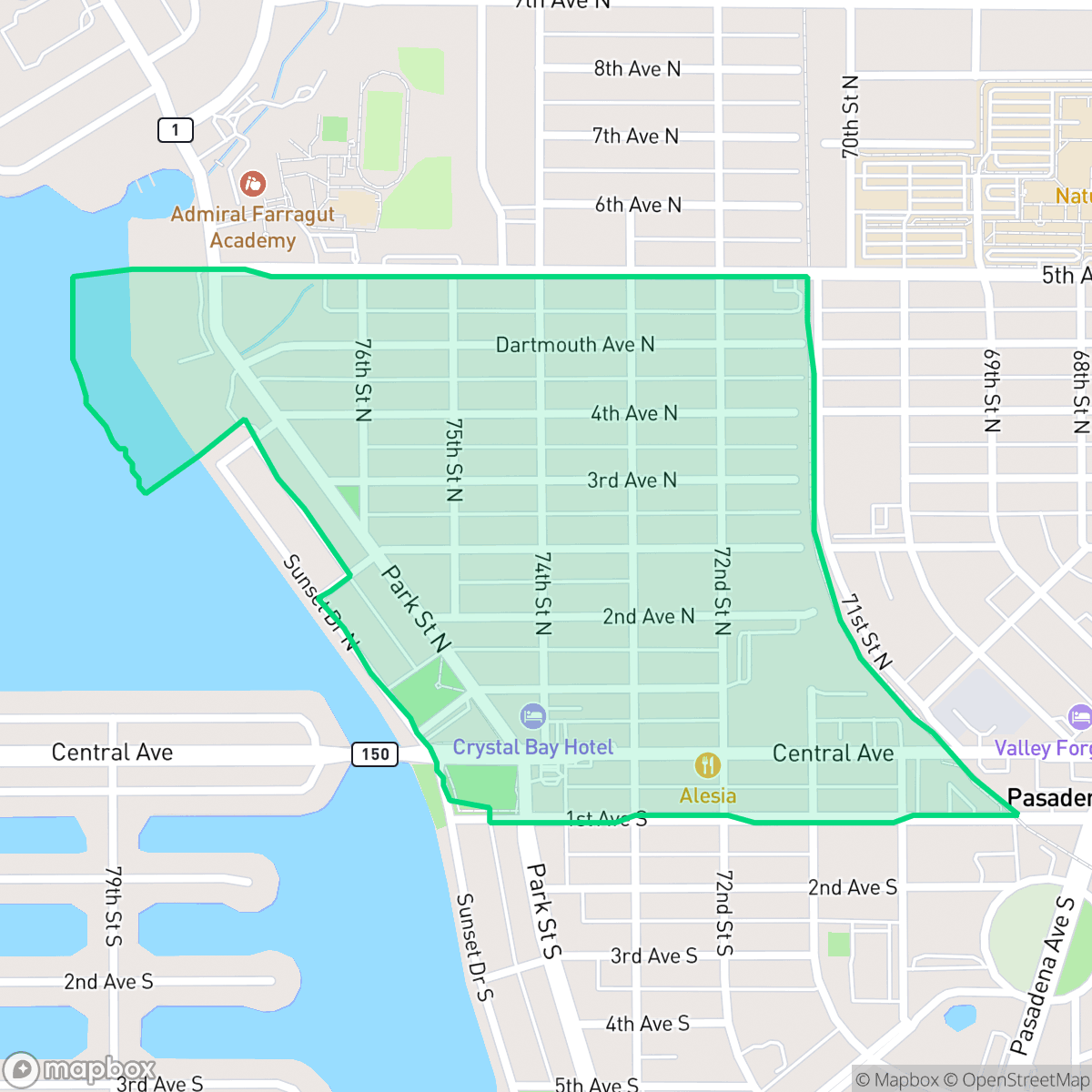 Map showing the location of Historic Park Street, St. Petersburg, FL