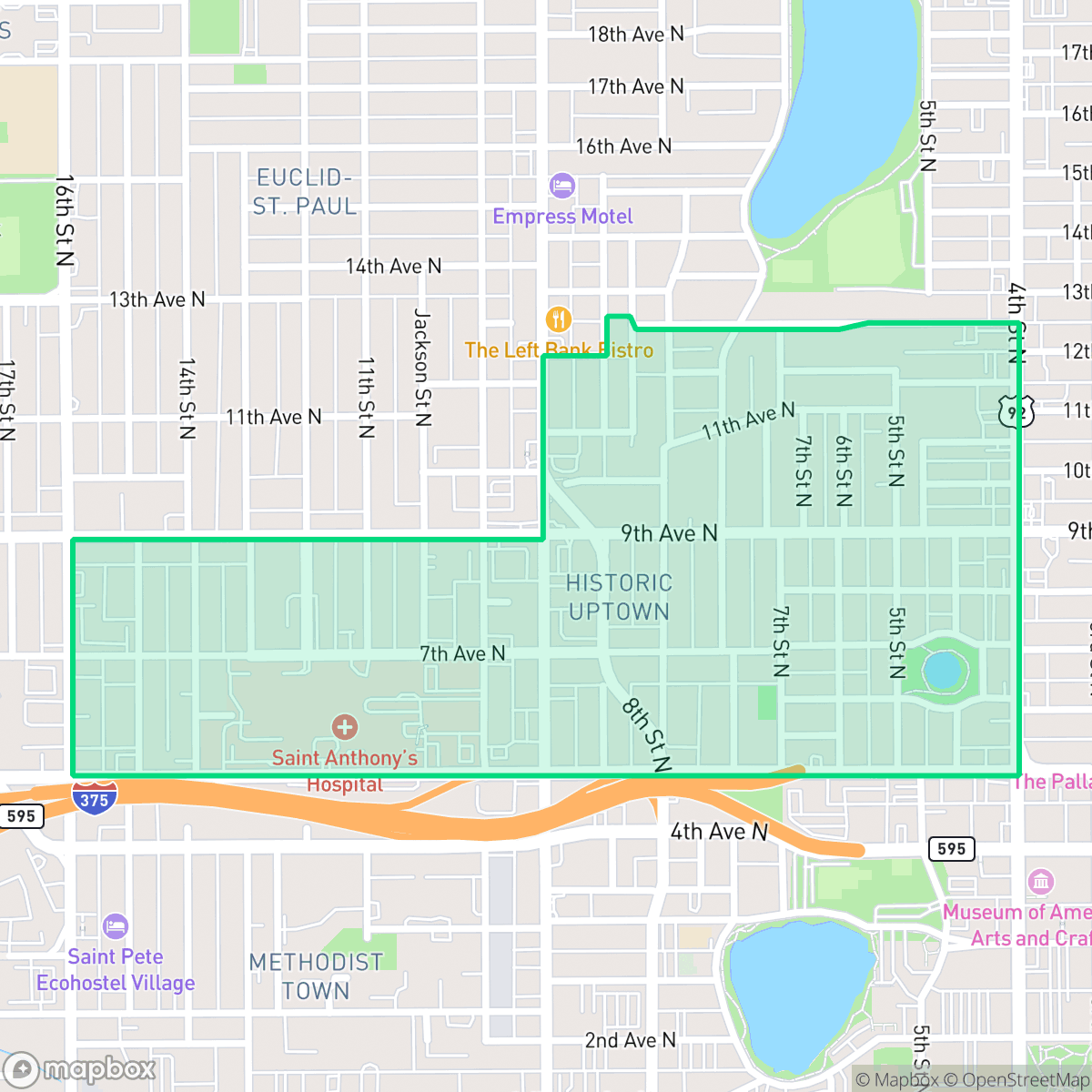 Map showing the location of Historic Uptown, St. Petersburg, FL