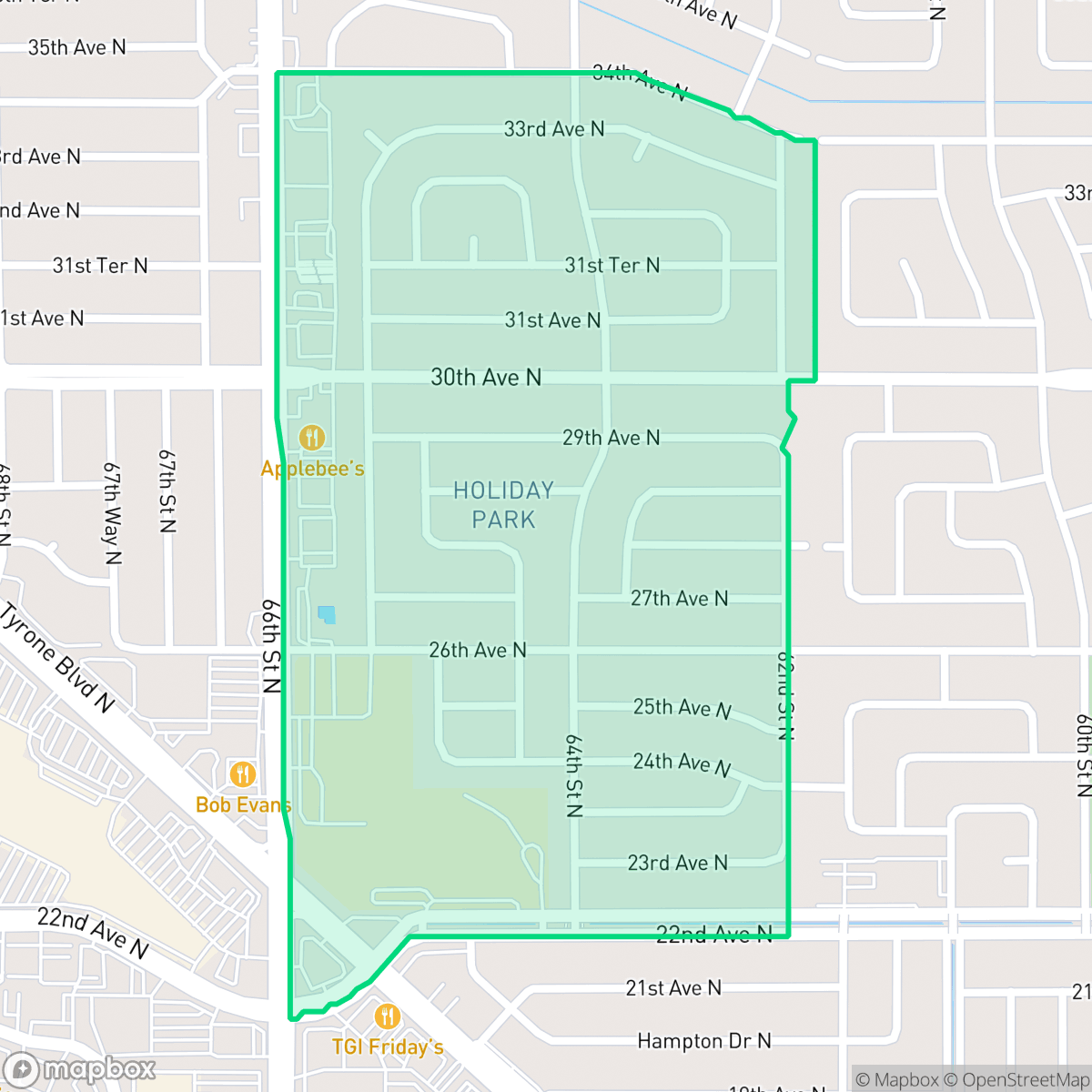 Map showing the location of Holiday Park, St. Petersburg, FL