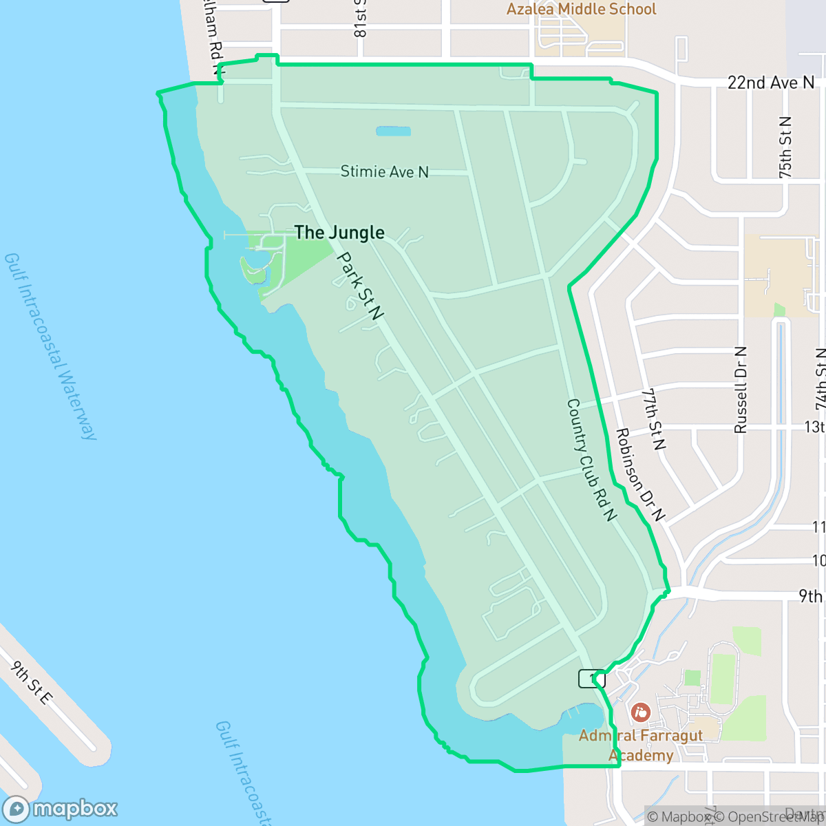 Map showing the location of Jungle Prada, St. Petersburg, FL