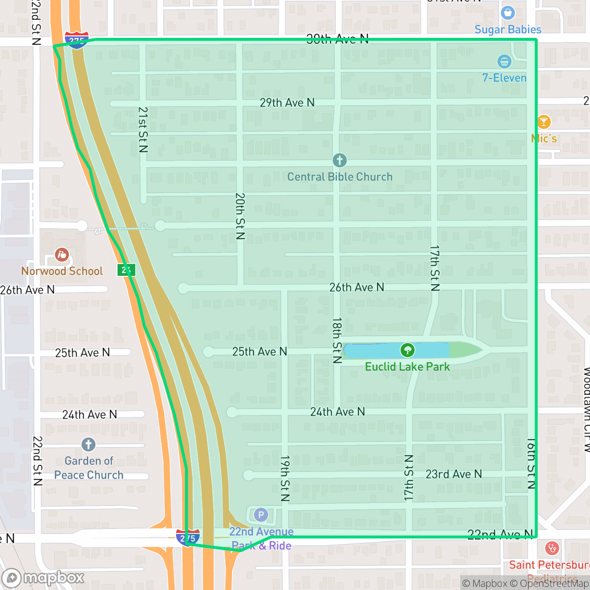 Map showing the location of Lake Euclid, St. Petersburg, FL